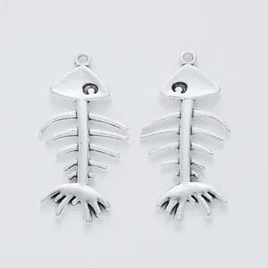Vintage antique silver fish bone alloy pendants for DIY jewelry and necklaces