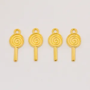 Set of four gold-plated alloy lollipop charms with spiral design for DIY jewelry making