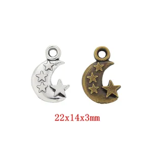 Vintage Moon Star Zinc Alloy Charms Pendants For Jewelry Making DIY Antique Bronze Silver Finish Crescent Moon Dangle Accessories