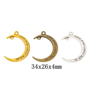 Retro Alloy Crescent Moon Charms With To The Moon And Back Engraved Double Loop Connectors DIY Jewelry Making Findings