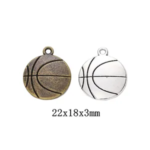 DIY Jewelry Making Alloy Basketball Pendant Retro Antique Bronze Silver Sports Charms For Necklace Bracelet Making Craft