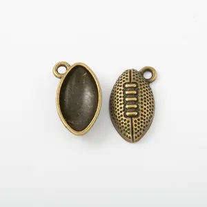 Antique bronze football pendants in zinc alloy showing front and back texture details