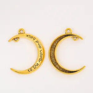 Golden moon charm pendants with to the moon and back engraving for DIY jewelry making