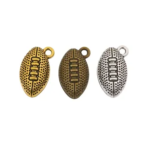 DIY retro zinc alloy football charms in gold, silver, and bronze finishes for jewelry making