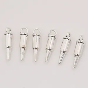 Set of 6 vintage silver zinc alloy bullet shaped pendants for DIY jewelry making