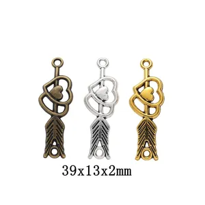 Vintage Zinc Alloy Double Heart Arrow Charms Connectors For DIY Necklace Bracelet Jewelry Making Antique Metallic Accessories