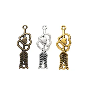 Zinc alloy bow and heart arrow connector pendants in bronze, silver, and gold finishes