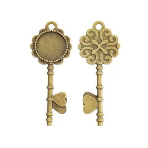 Antique bronze zinc alloy key pendant with empty base for DIY jewelry making