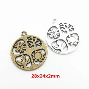 Vintage Alloy Seasons Tree Snowflake Leaf Sun Round Hollow Charms For DIY Necklace Bracelet Jewelry Making Accessories