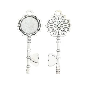Vintage silver zinc alloy key pendants for DIY jewelry making and craft projects