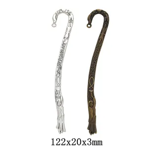 Vintage Zinc Alloy Metal Bookmark Shepherd Hook For DIY Jewelry Making Star Angel Relief Pattern Antique Bronze Silver