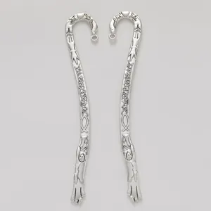 Vintage silver zinc alloy shepherd hook bookmarks with detailed embossed relief pattern