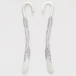 Pair of vintage silver alloy mermaid bookmarks with detailed scale texture and top hook