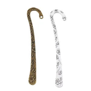 Set di 2 segnalibri vintage in lega di zinco bronzo e argento con motivi floreali