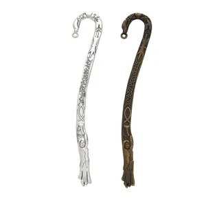 Vintage zinc alloy S-shaped bookmarks in silver and bronze with embossed bird design