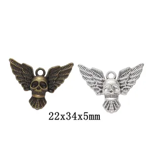Vintage Alloy Skull Wing Pendants For DIY Necklace Bracelet Gothic Punk Style Antique Bronze Silver Charms Jewelry Making Accessories