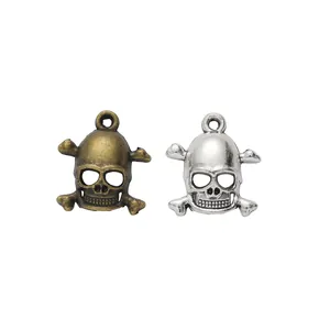 Retro-Totenkopf-Anhänger aus Zinklegierung in Bronze und Silber für DIY-Schmucksets