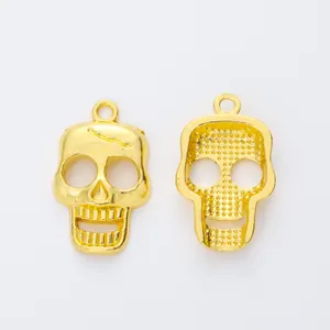 Golden vintage zinc alloy skull pendant set for DIY jewelry making showing front and back