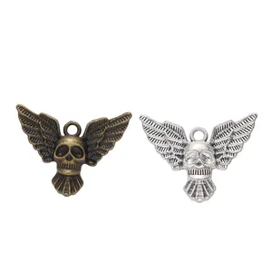Vintage zinc alloy skull with wings pendants in bronze and silver for DIY jewelry