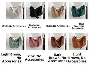 Vista de cuadrícula con ocho colores diferentes de bolsos tote de pana de estilo minimalista