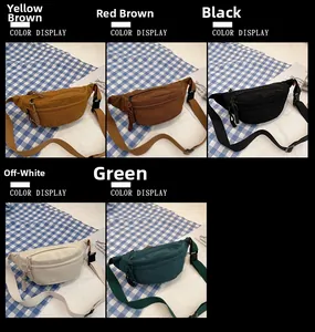 Corduroy waist bag color options: yellow brown, red brown, black, off-white and green