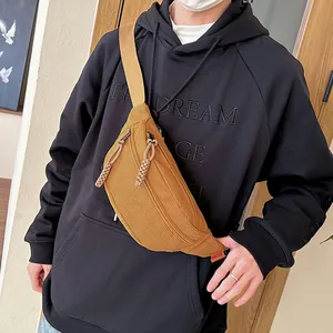 Vintage ginger yellow corduroy crossbody chest bag for casual school style outfits
