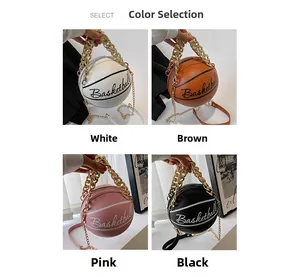 Bolsos bandolera con forma de baloncesto en blanco, marrón, rosa y negro con cadenas de oro