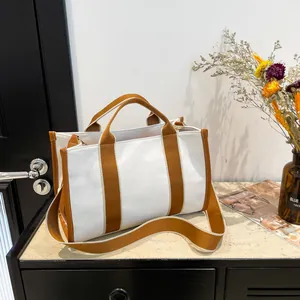 Large Capacity Canvas Tote Bag For Women Fashion Color Block Handbag Commuting Shoulder Crossbody Bag With Adjustable Strap