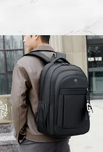 Detail view of the ergonomic breathable mesh back and padded straps on this black backpack