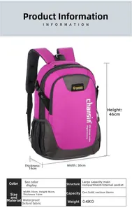 Detailed dimension chart showing 46cm height and waterproof oxford fabric for backpack