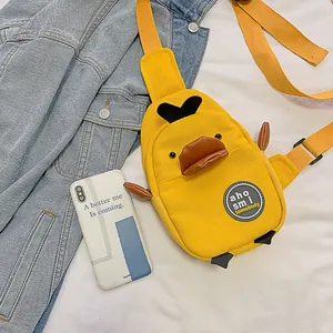 Bolso de lona de pato de dibujos animados amarillo para mujeres y niños con correa ajustable