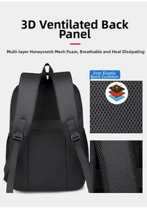 Detail of 3D ventilated backpack back with 2cm thick honeycomb mesh padding for airflow
