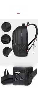 Detail showing reinforced shoulder straps and smooth two-way zippers on the black backpack