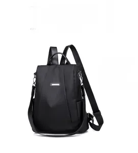 Detail view of the waterproof nylon anti-theft backpack with rear zipper and metal plate