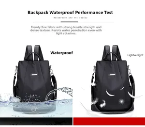 Waterproof and lightweight black nylon backpack showing water splashes and feathers