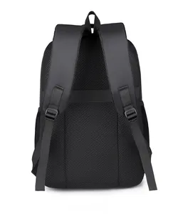 Ergonomic breathable mesh back panel and trolley strap on black travel backpack