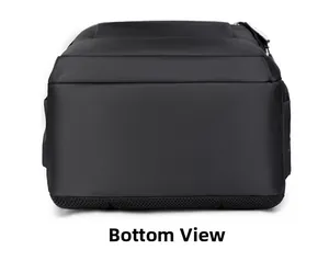 Detail view of the durable black backpack bottom showing reinforced mesh fabric seams