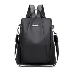 Waterproof black nylon anti-theft backpack for women with versatile shoulder straps