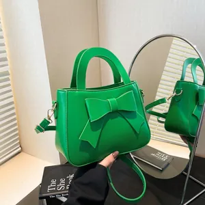 Moda Donna PU Pelle Fiocco Borsa a Mano Con Tracolla Regolabile Versatile Borsa a Tracolla Tinta Unita Borsa Quadrata