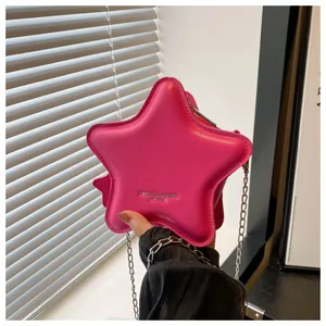 Sac bandoulière rose en forme d'étoile avec chaîne argentée et finition polie