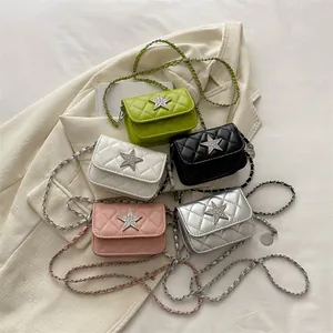 Women Mini Quilted PU Leather Crossbody Bag Fashion Rhinestone Star Decor Shoulder Bag With Metal Chain Strap Daily Party
