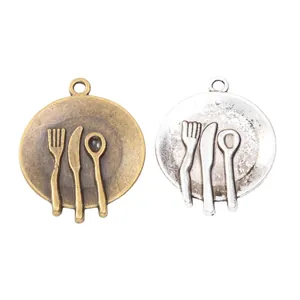 Vintage Zinklegierung Besteck Anhänger in Bronze und Silber für DIY Schmuckzubehör
