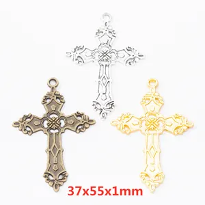 Ciondoli a Croce Cava in Lega Vintage per Creazione Gioielli DIY Bronzo Argento Oro Barocco Floreale Solo Ciondolo Senza Catena