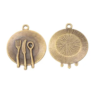 Vintage Zinklegierung Rundplatte Anhänger mit Besteck-Relief für DIY-Schmuckherstellung