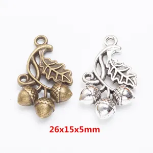 Breloques Vintage en Alliage de Zinc Gland et Feuille de Chêne Pour la Fabrication de Bijoux DIY Pendentifs en Métal Bronze Argent