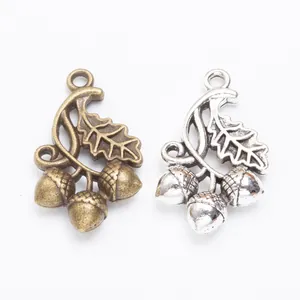 Pendentifs feuilles et pommes de pin en bronze et argent pour création de bijoux DIY