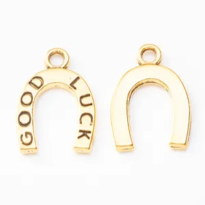 Gouden hoefijzer hangertjes met Good Luck gravure voor het maken van DIY sieraden