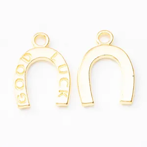 Gouden hoefijzer hangers met Good Luck gravure en gepolijste afwerking voor DIY sieraden