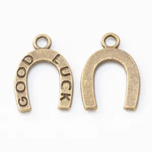 Retro zinklegering hoefijzer bedeltjes met Good Luck gravure voor DIY sieraden