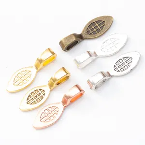 Leaf-shaped zinc alloy pendant clasp set in bronze, gold, and silver finishes
